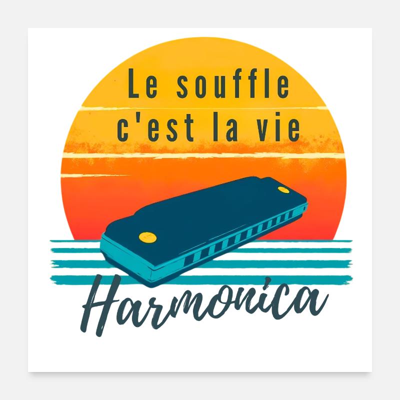 "Harmonica - Le souffle c'est la vie" Poster 60 x 60 cm