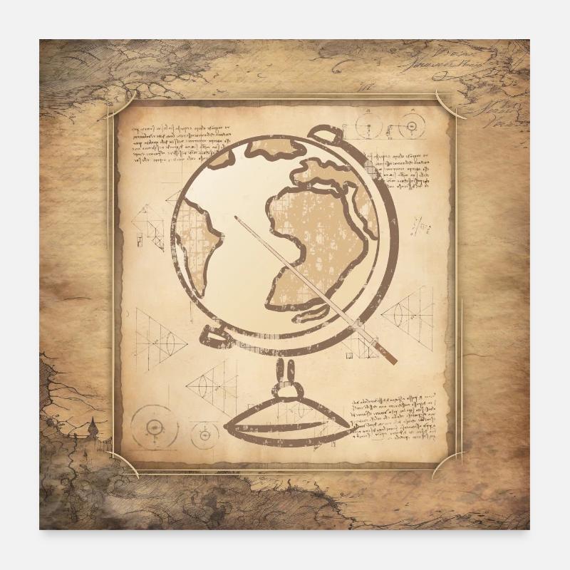 Geography - Globe & Pointer / Vintage Art Poster 24" x 24" (60x60 cm)