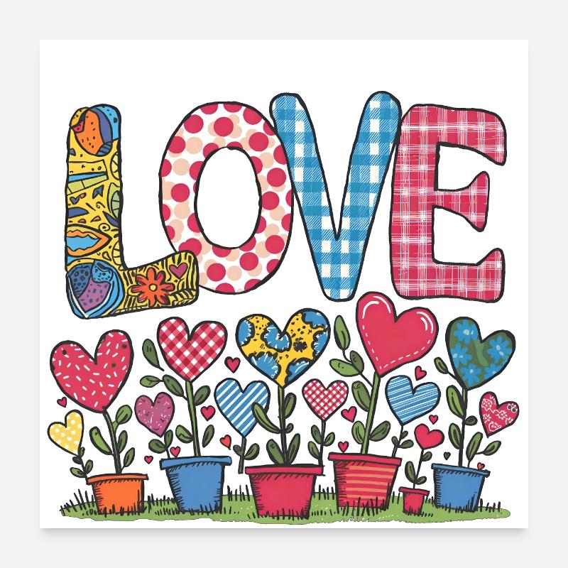 LOVE - Herzblumen Poster 60x60 cm