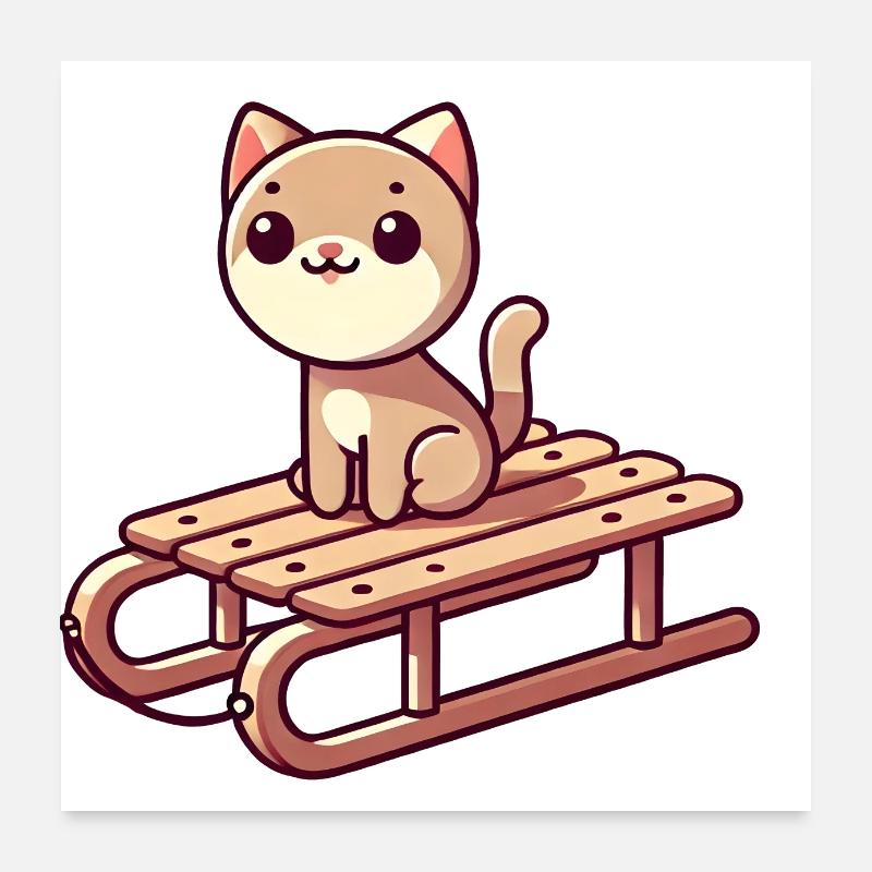 Katze auf einem Schlitten Poster 60x60 cm