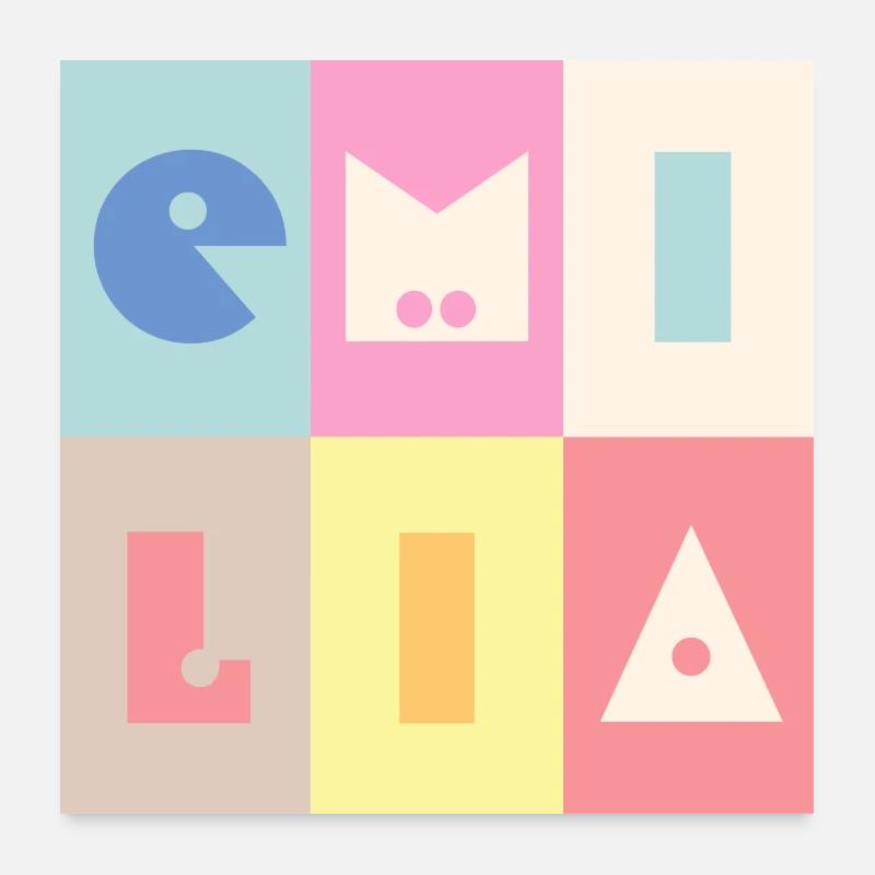Emilia Name Mädchen Baby bunt Poster 60x60 cm