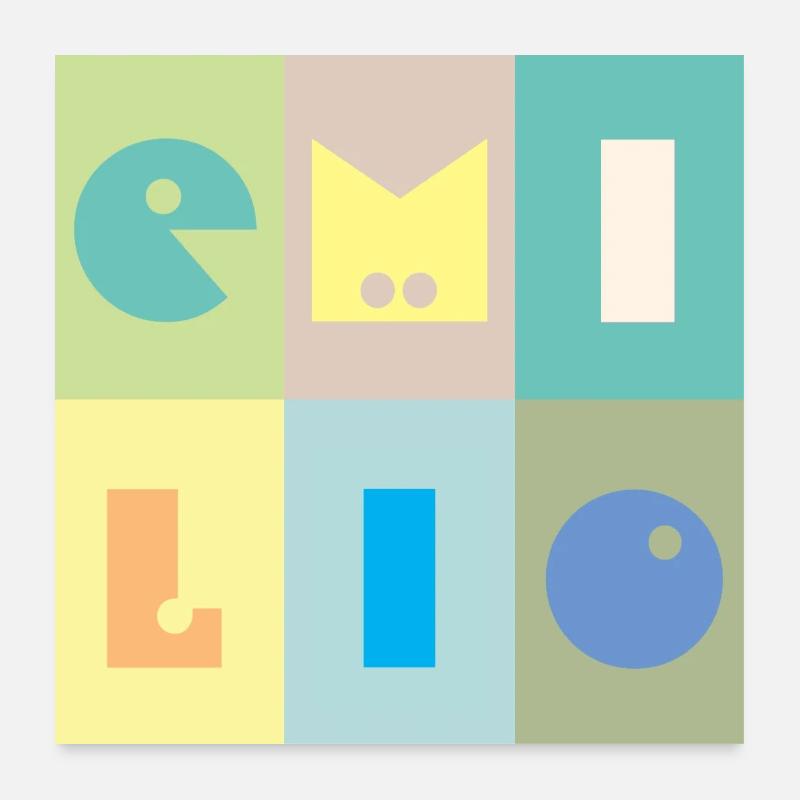 Emilio Nom Bébé Garçon Coloré Poster 60 x 60 cm