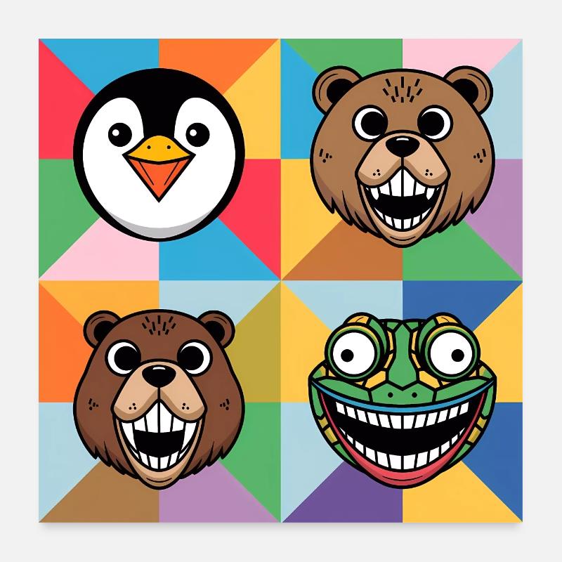 Popart Colorful Animals Penguin Salamander Bear Beaver Poster 24" x 24" (60x60 cm)