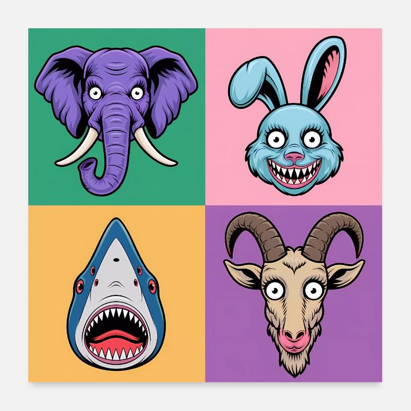 Popart coloré éléphant lapin requin chèvre Poster 60 x 60 cm