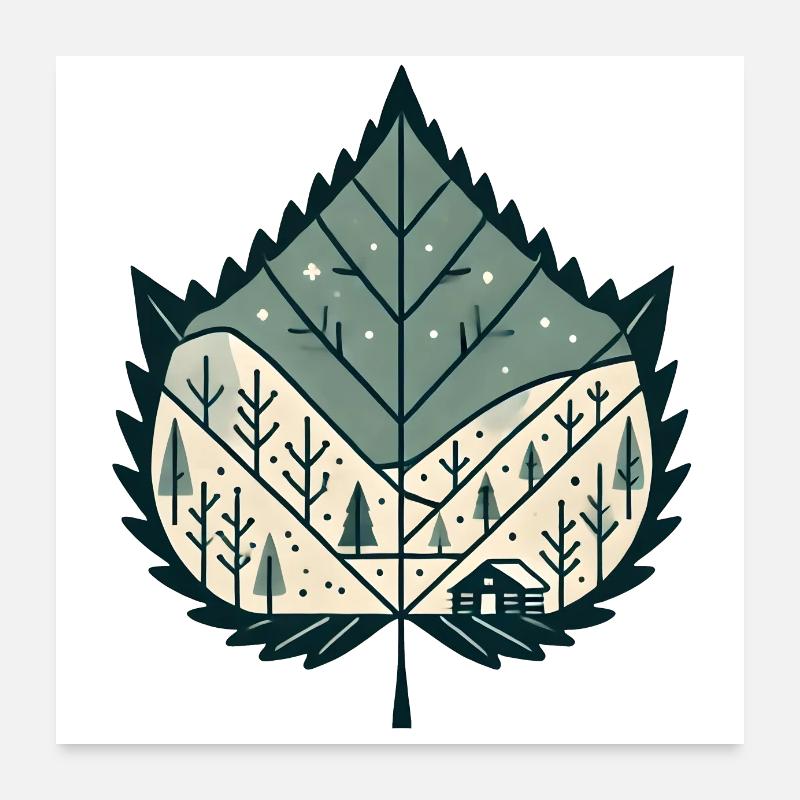 Blatt mit winterlicher Landschaft Poster 60x60 cm