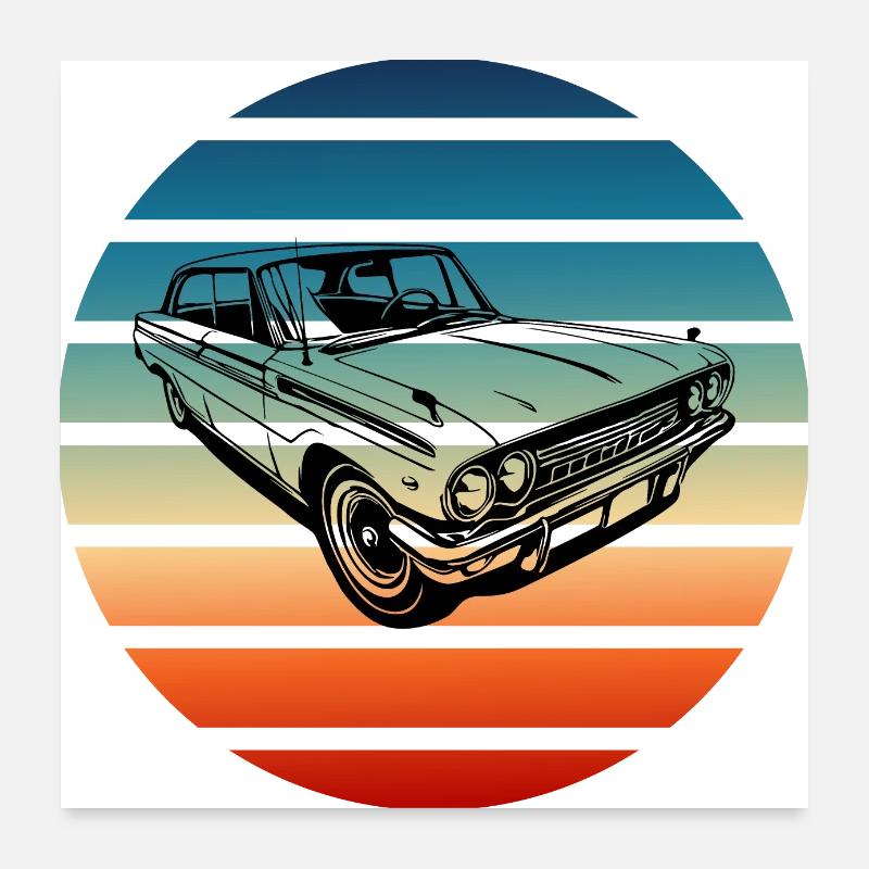 Retro Classic Car with Gradient Sunset Poster 24" x 24" (60x60 cm)