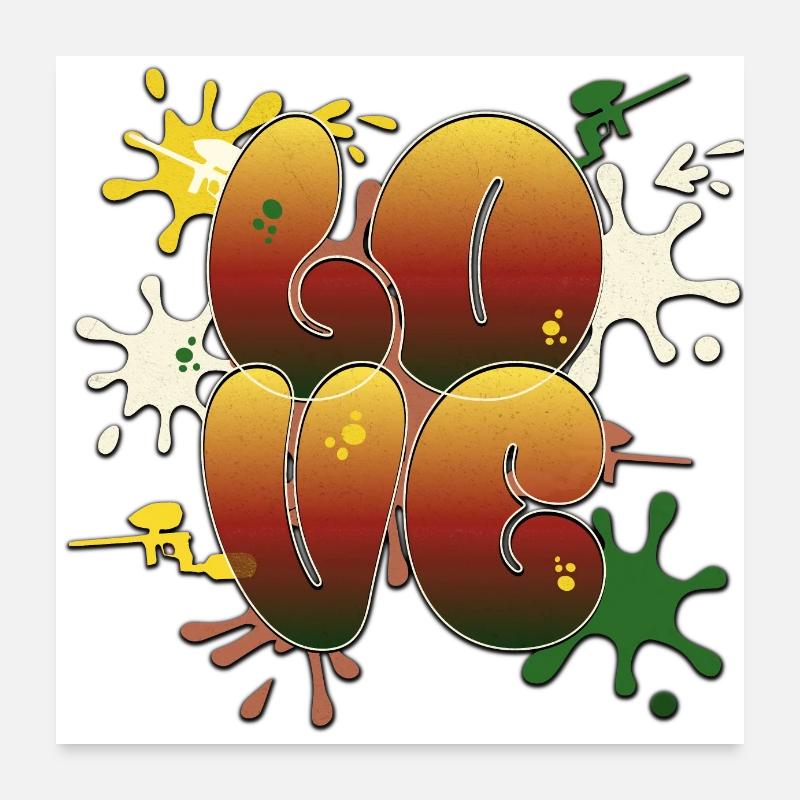 Love paintball, balloon graffiti with splatter Poster 24" x 24" (60x60 cm)