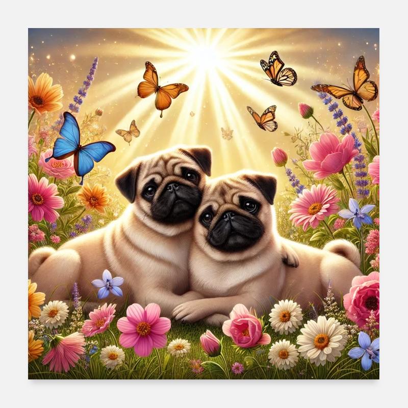 Conception d’amoureux des chiens carlin changeant dans le ciel Poster 60 x 60 cm