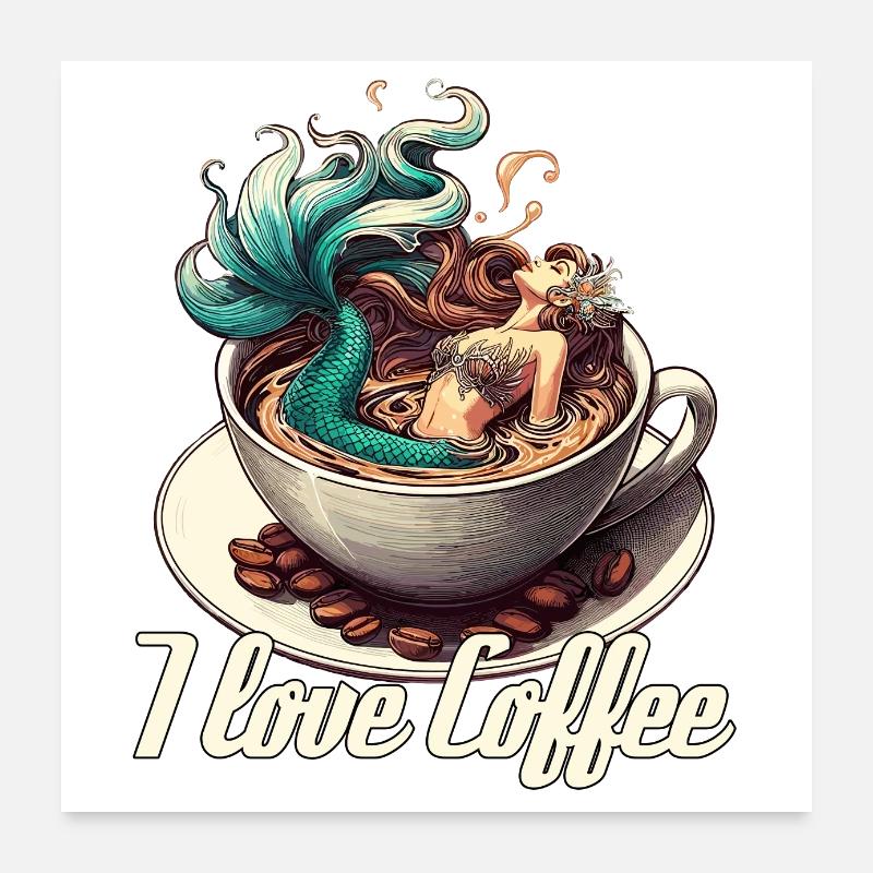 J’aime le café Mug Sirène Sirène Cadeau Poster 60 x 60 cm
