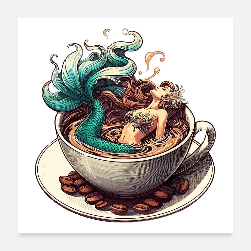 Sirène Sirène Bain dans le Café Cadeau Poster 60 x 60 cm