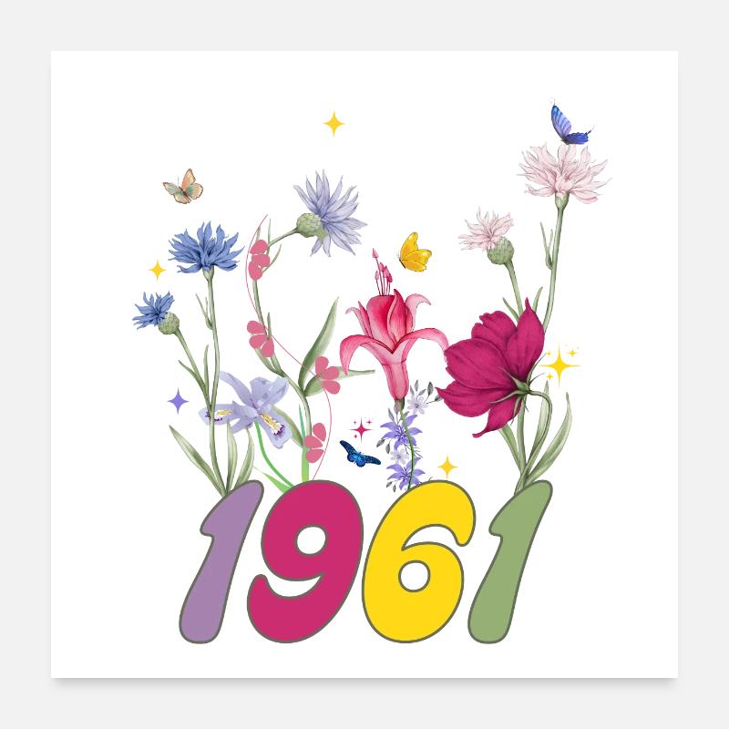Geboortejaar 1961 wilde bloemen Poster 60x60 cm