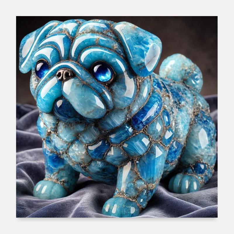 Blauer Kristall-Pug Dekorfigur Poster 60x60 cm