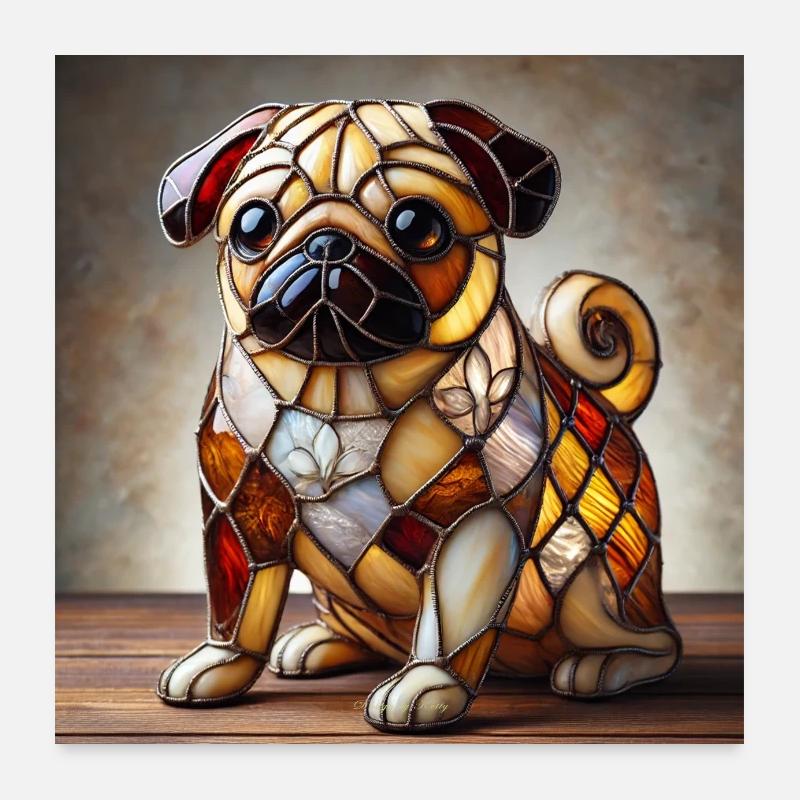 Vitrail bouledogue figure décorative Poster 60 x 60 cm