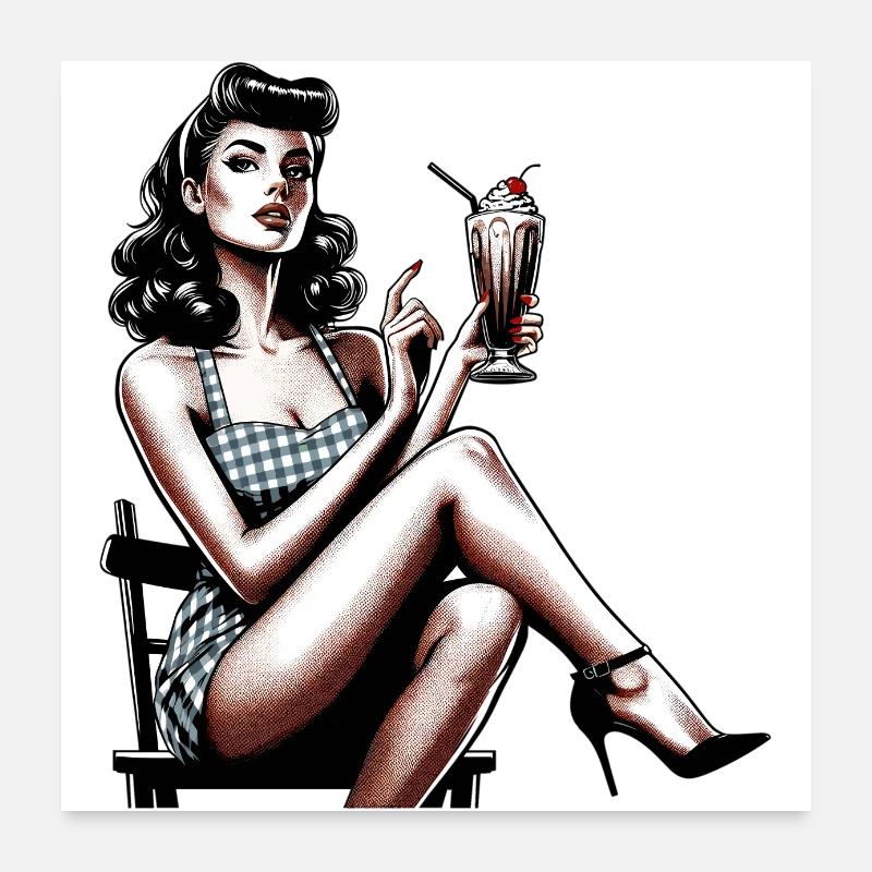 Rockabilly Milchshake retro vintage Geschenk Poster 60x60 cm