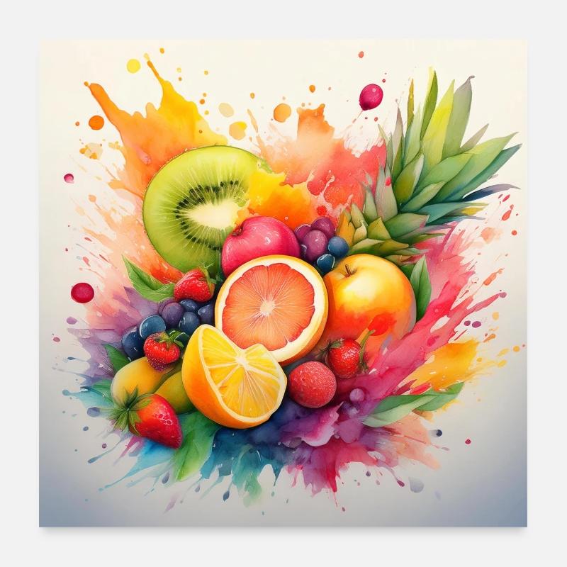 Vibrant Fruit Splash Art Poster 24" x 24" (60x60 cm)