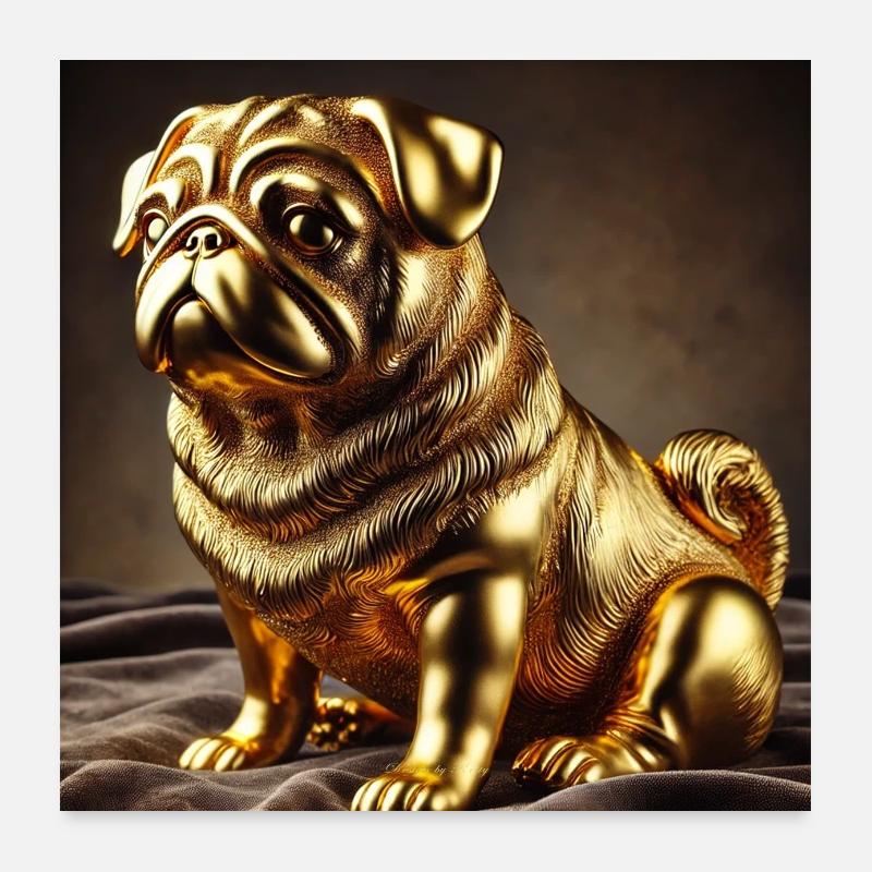 Golden Pug Sculpture Poster 24" x 24" (60x60 cm)