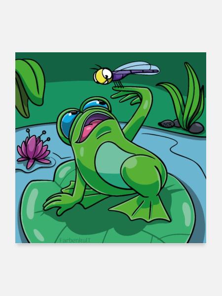 T-shirt motif for children & babies: frog & dragonfly - Poster 24" x 24" (60x60 cm) - white - Front
