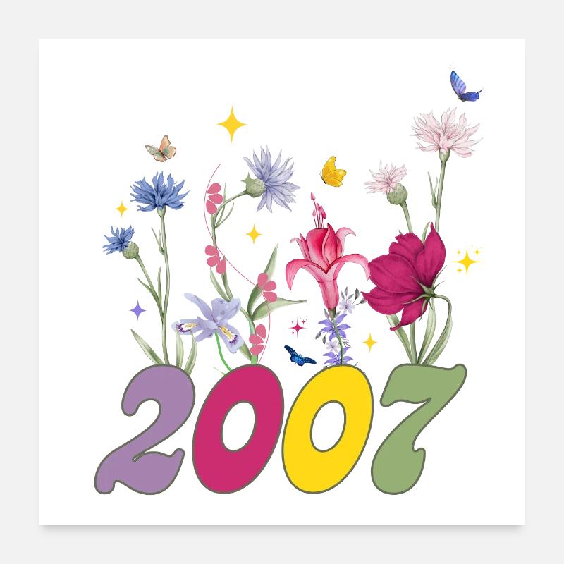 Geburtsjahr 2007 Wildblumen Poster 60x60 cm