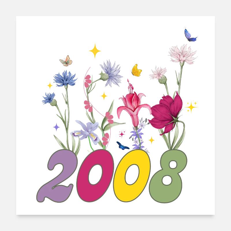 Année de naissance 2008 fleurs sauvages Poster 60 x 60 cm