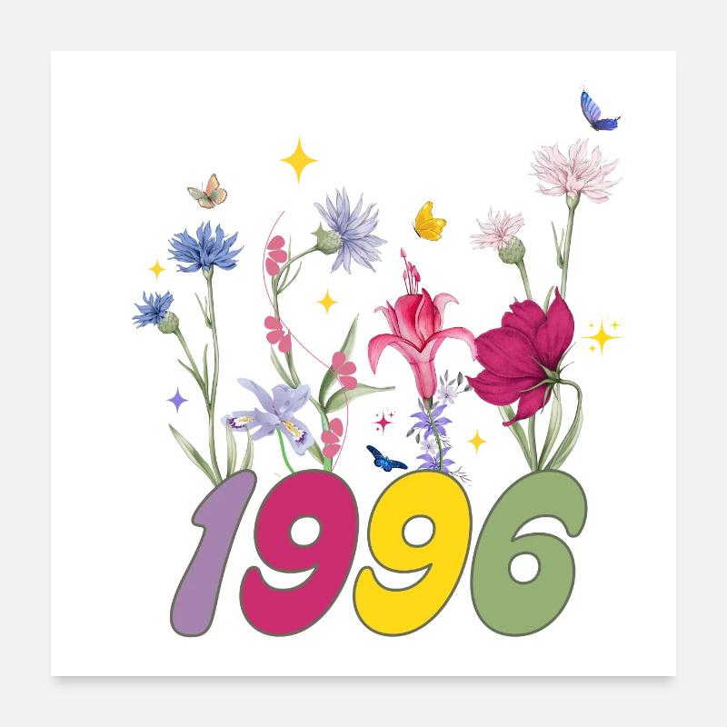 Geboortejaar 1996 wilde bloemen Poster 60x60 cm