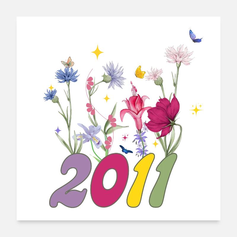 Geboortejaar 2011 wilde bloemen Poster 60x60 cm