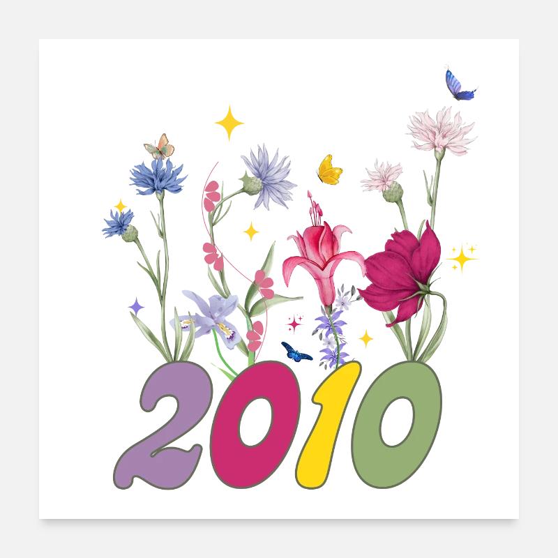 Année de naissance 2010 fleurs sauvages Poster 60 x 60 cm