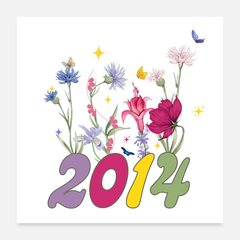 Année de naissance 2014 fleurs sauvages Poster 60 x 60 cm