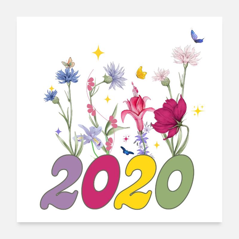 Année de naissance 2020 fleurs sauvages Poster 60 x 60 cm