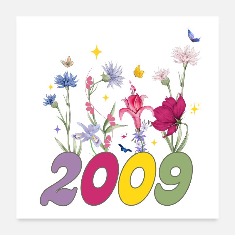 Année de naissance 2009 fleurs sauvages Poster 60 x 60 cm