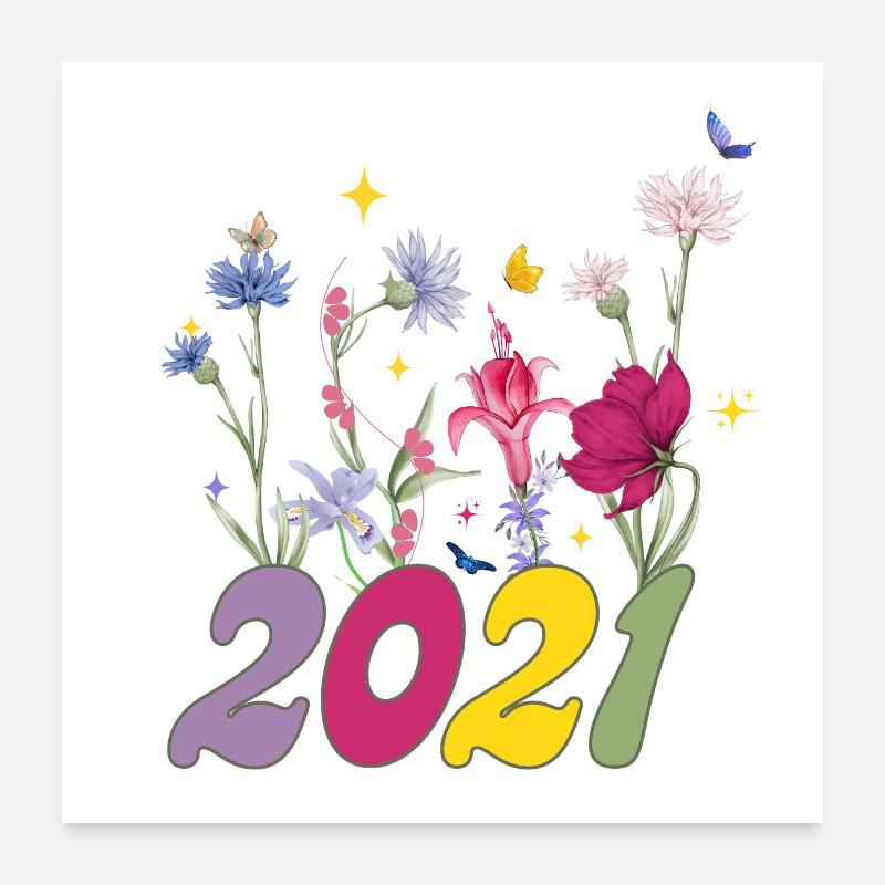 Année de naissance 2021 fleurs sauvages Poster 60 x 60 cm