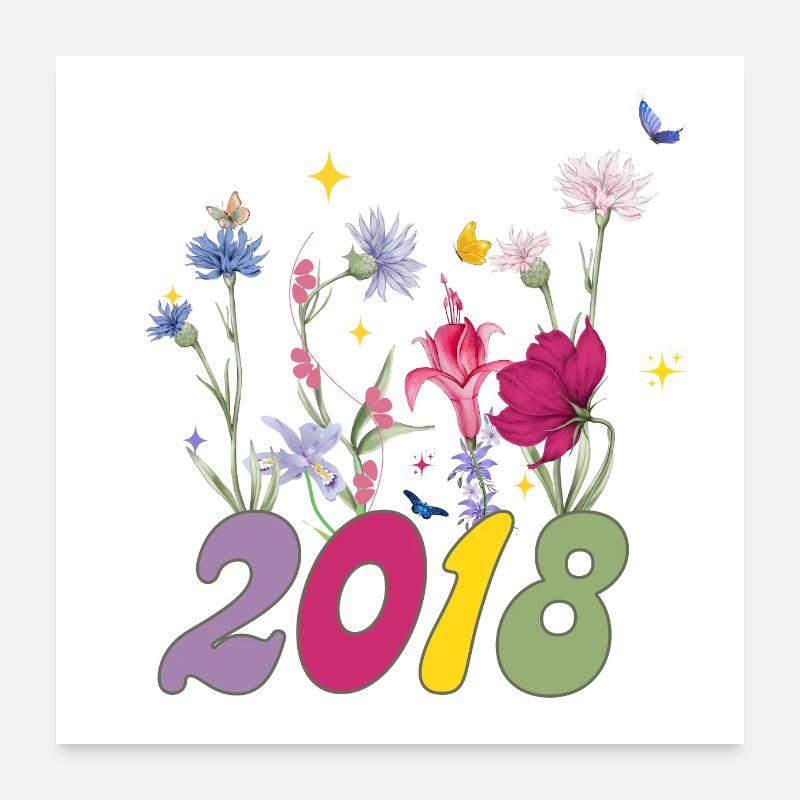 Année de naissance 2018 fleurs sauvages Poster 60 x 60 cm