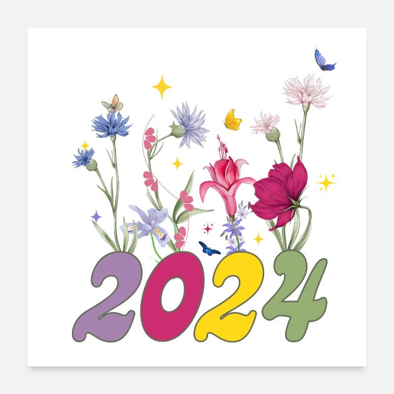 Année de naissance 2024 fleurs sauvages Poster 60 x 60 cm