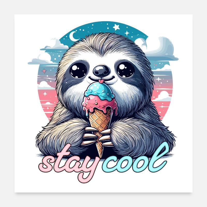 Stay Cool Cute Sloth with Cream Gift Poster 24" x 24" (60x60 cm)