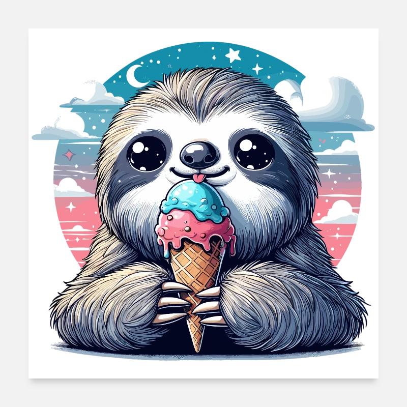 Cream Azzurro Cute Sloth with Cream Gift Poster 24" x 24" (60x60 cm)