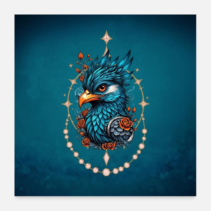 Charmant et majestueux oiseau bleu. Poster 60 x 60 cm