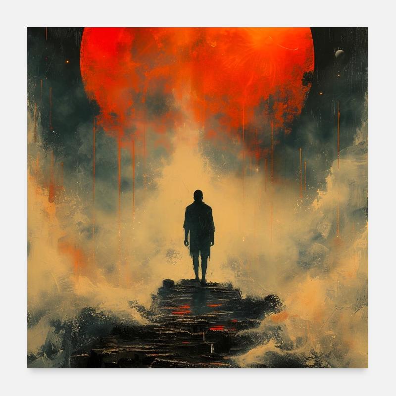 Rote Sonne - Poster 60x60 cm - Weiß
