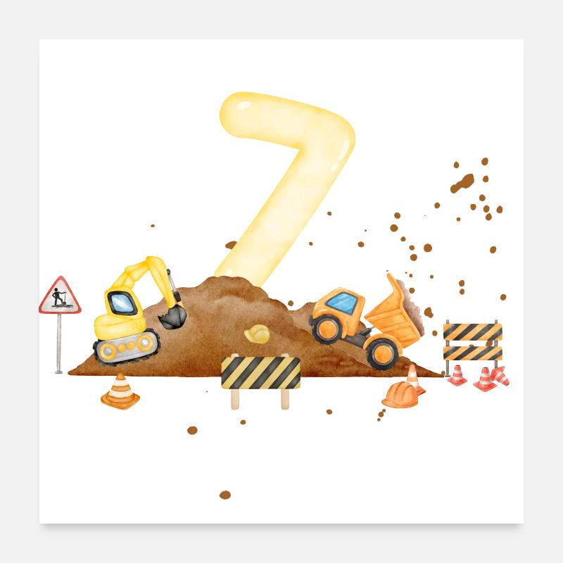 7e anniversaire chantier de construction Poster 60 x 60 cm