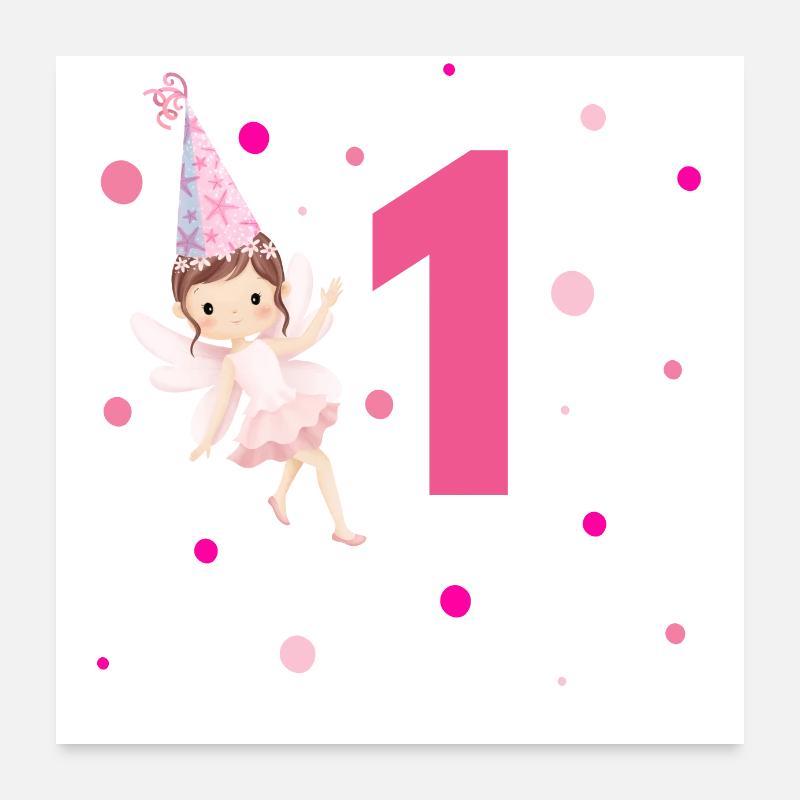 1e anniversaire fée rose Poster 60 x 60 cm