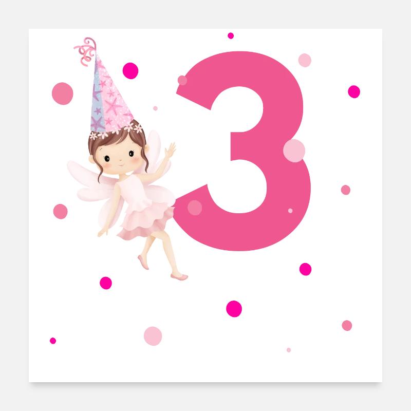 3e anniversaire fée rose Poster 60 x 60 cm
