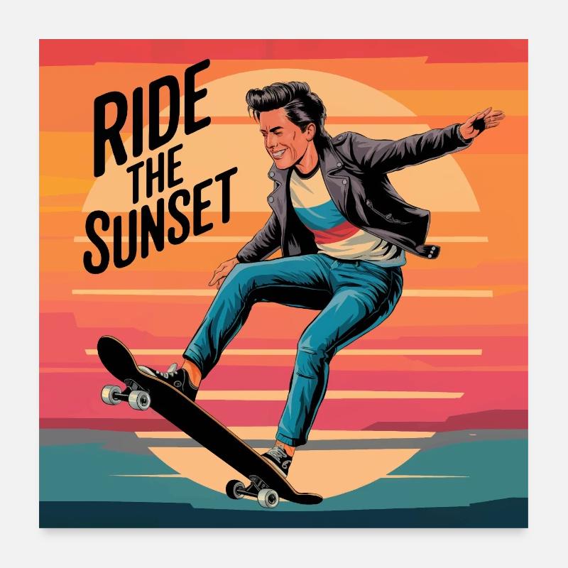 Fahre den Sunset Skateboarder Poster 60x60 cm