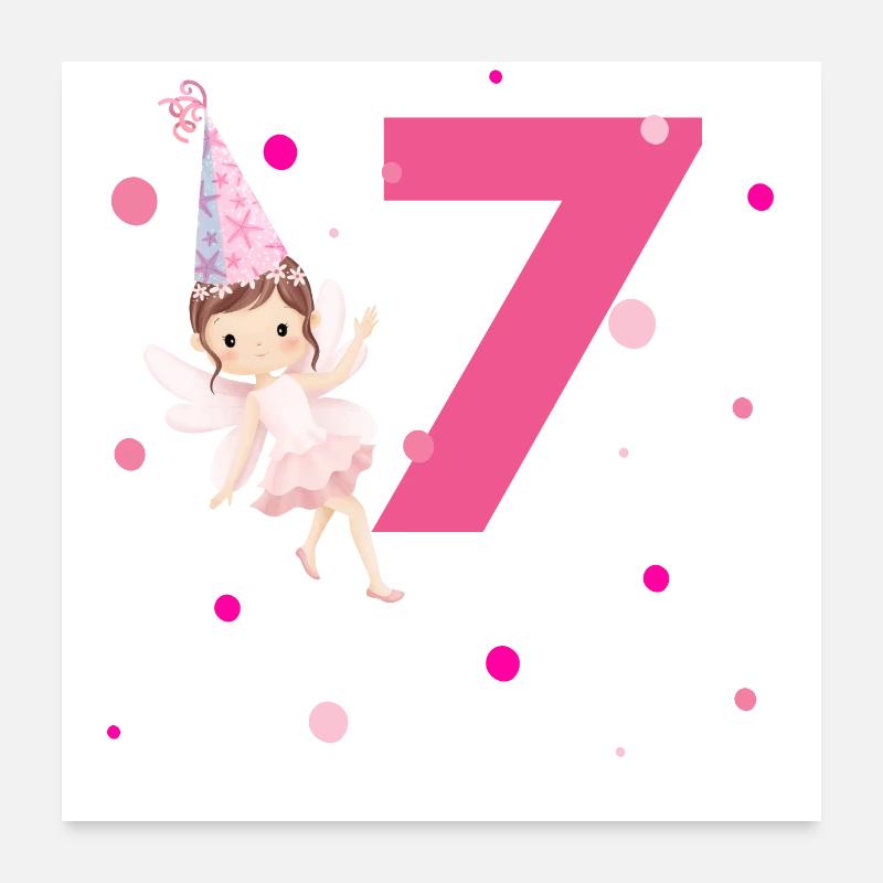 7e anniversaire fée rose Poster 60 x 60 cm