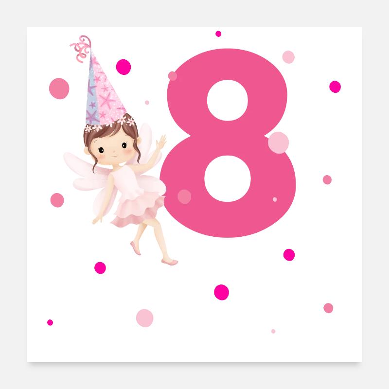 8e anniversaire fée rose Poster 60 x 60 cm
