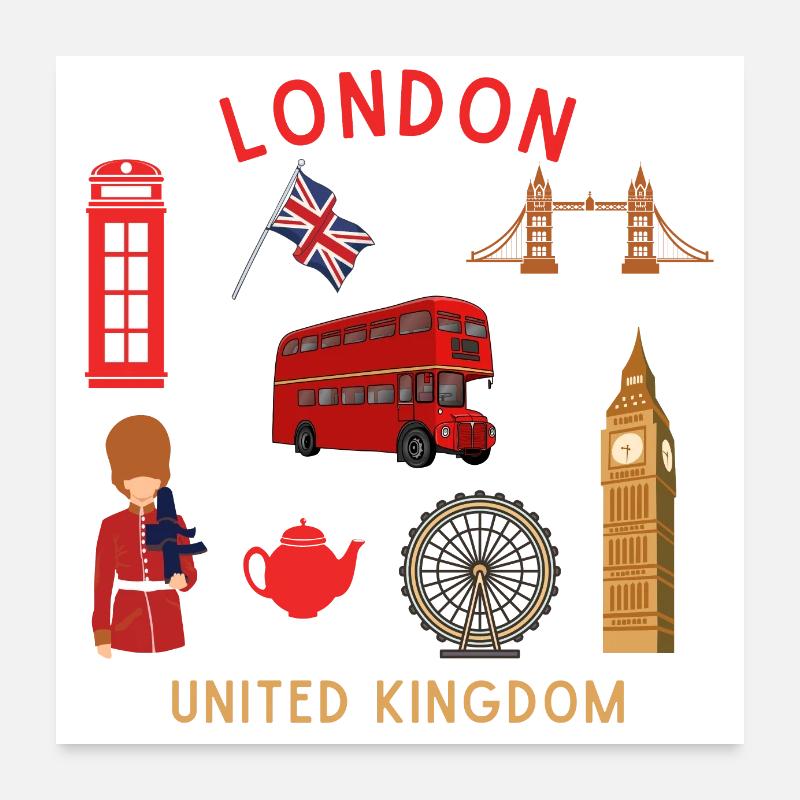 Monuments de Londres sur le thème du voyage Poster 60 x 60 cm