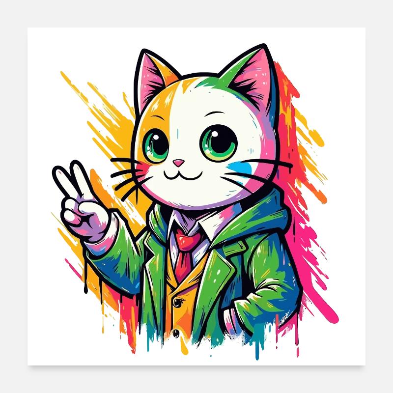 Chat Peace signe de paix Poster 60 x 60 cm