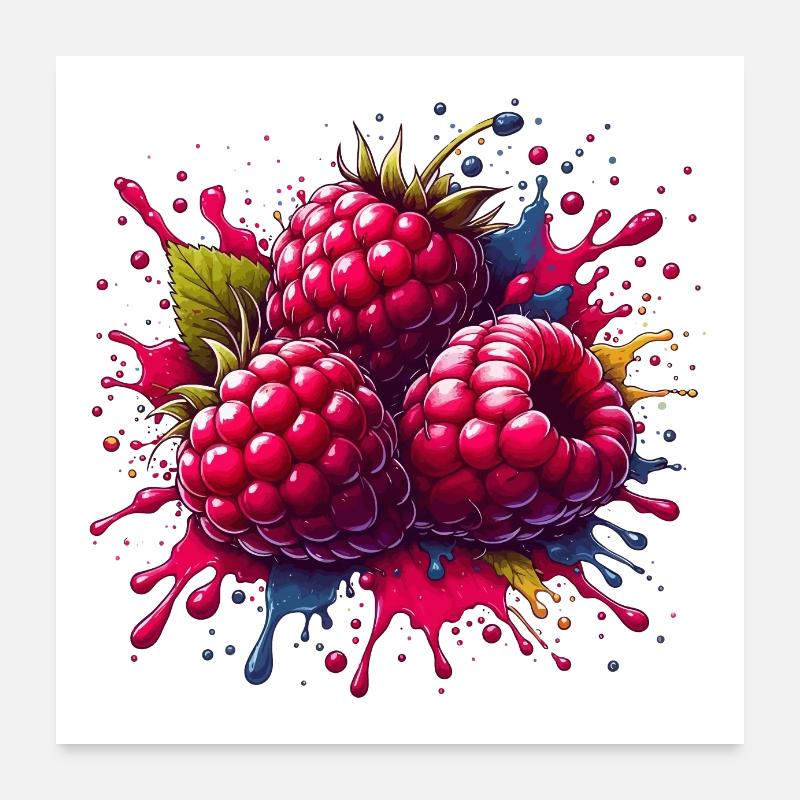 Framboises explosion de peinture Poster 60 x 60 cm