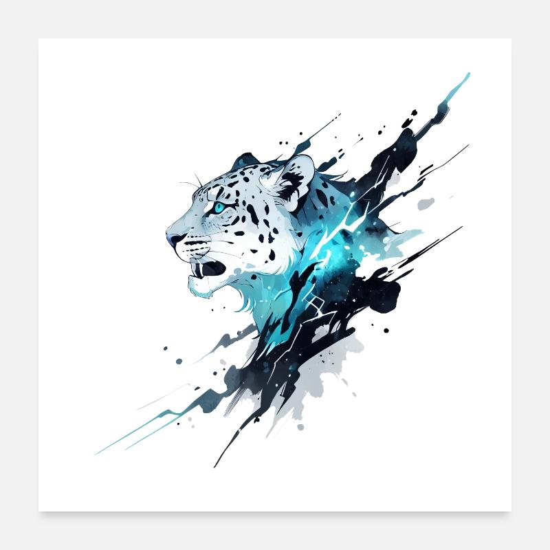 Schneeleopard - Poster 60x60 cm - Weiß