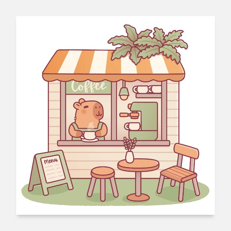 Süßes Capybara Barista Café Poster 60x60 cm