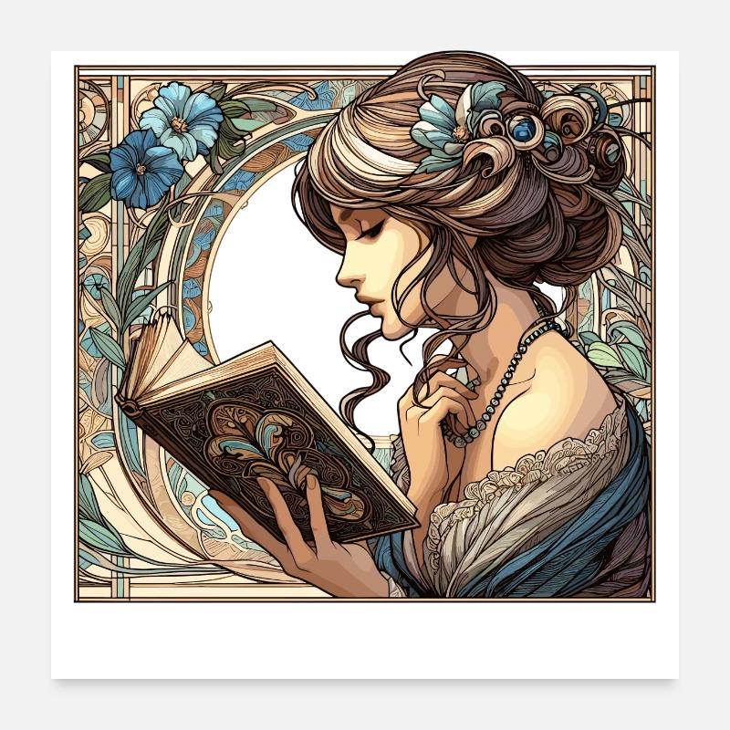 Frau Lesen Schmökern Buch Bücher Geschenk Poster 60x60 cm