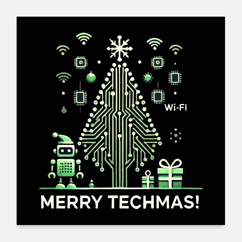 Merry Techmas - Robots et Circuit Noël Poster 60 x 60 cm