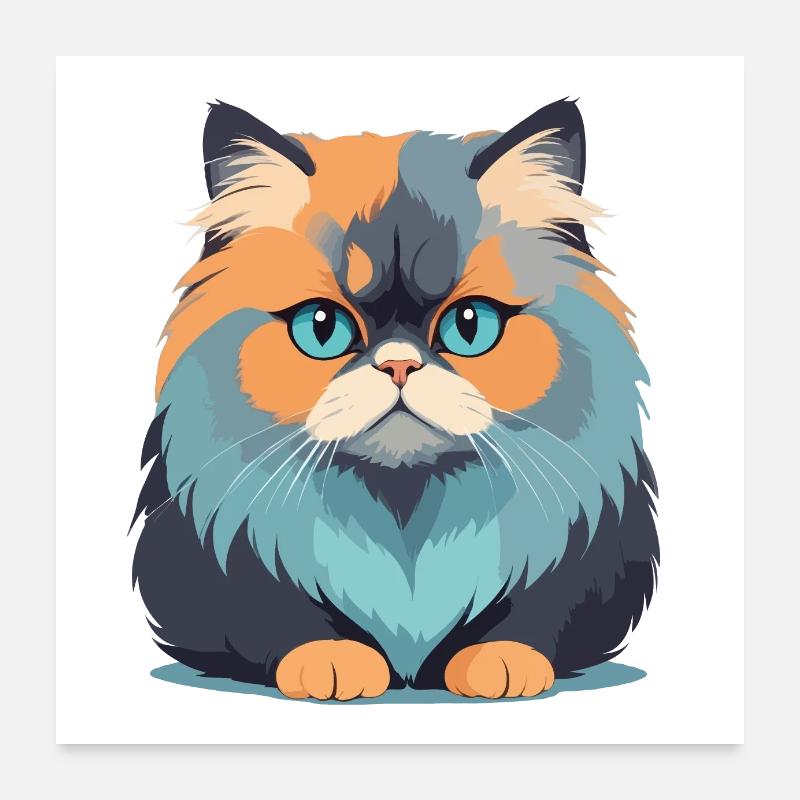 Cat Vector Art med levende farger illustrasjon - Poster 60x60 cm - hvit
